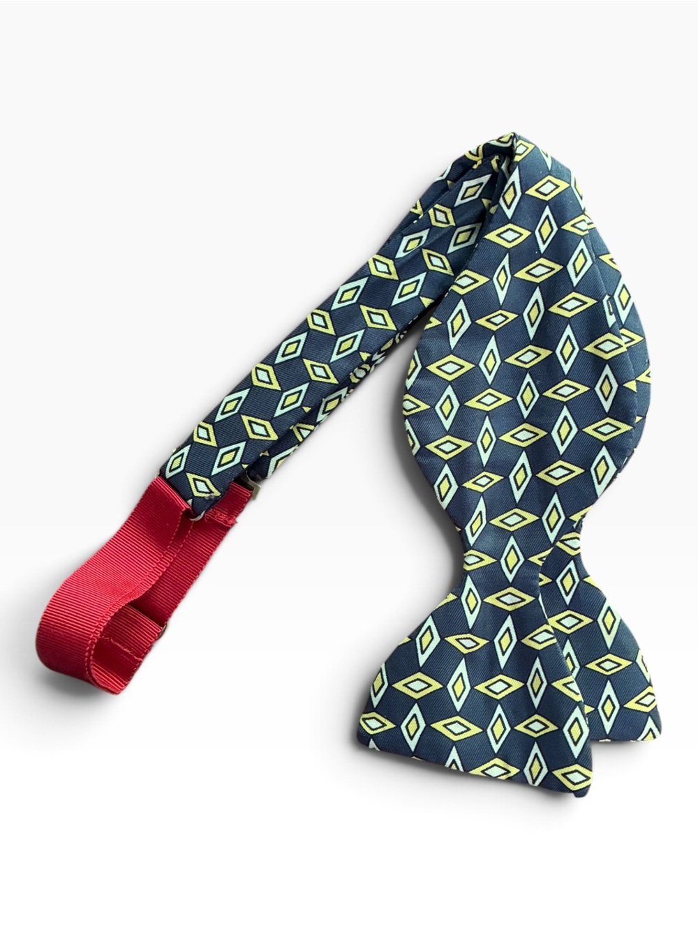Turnbull & Asser Handmade Silk Bow Tie Geometric Diamond Navy Yellow England